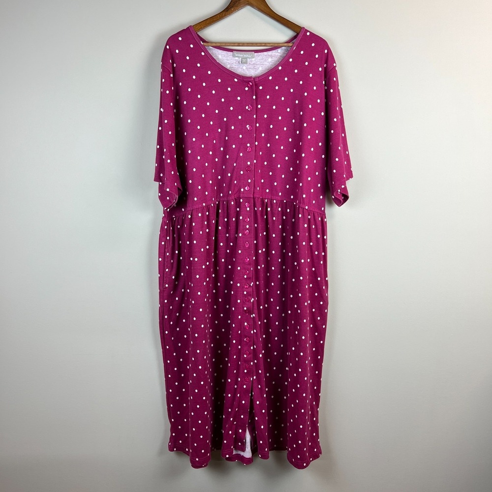 Woman Within Maxi Dress Womens 4X 34/36 Pink White Polka Dot Button Front Plus